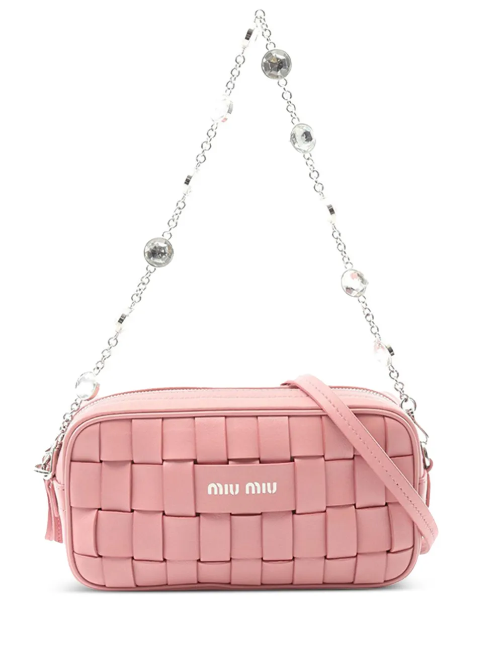 Miu Miu Pre-Owned 2010-2025 Lambskin Intreccio Crystal shoulder bag | Pink | Image 1