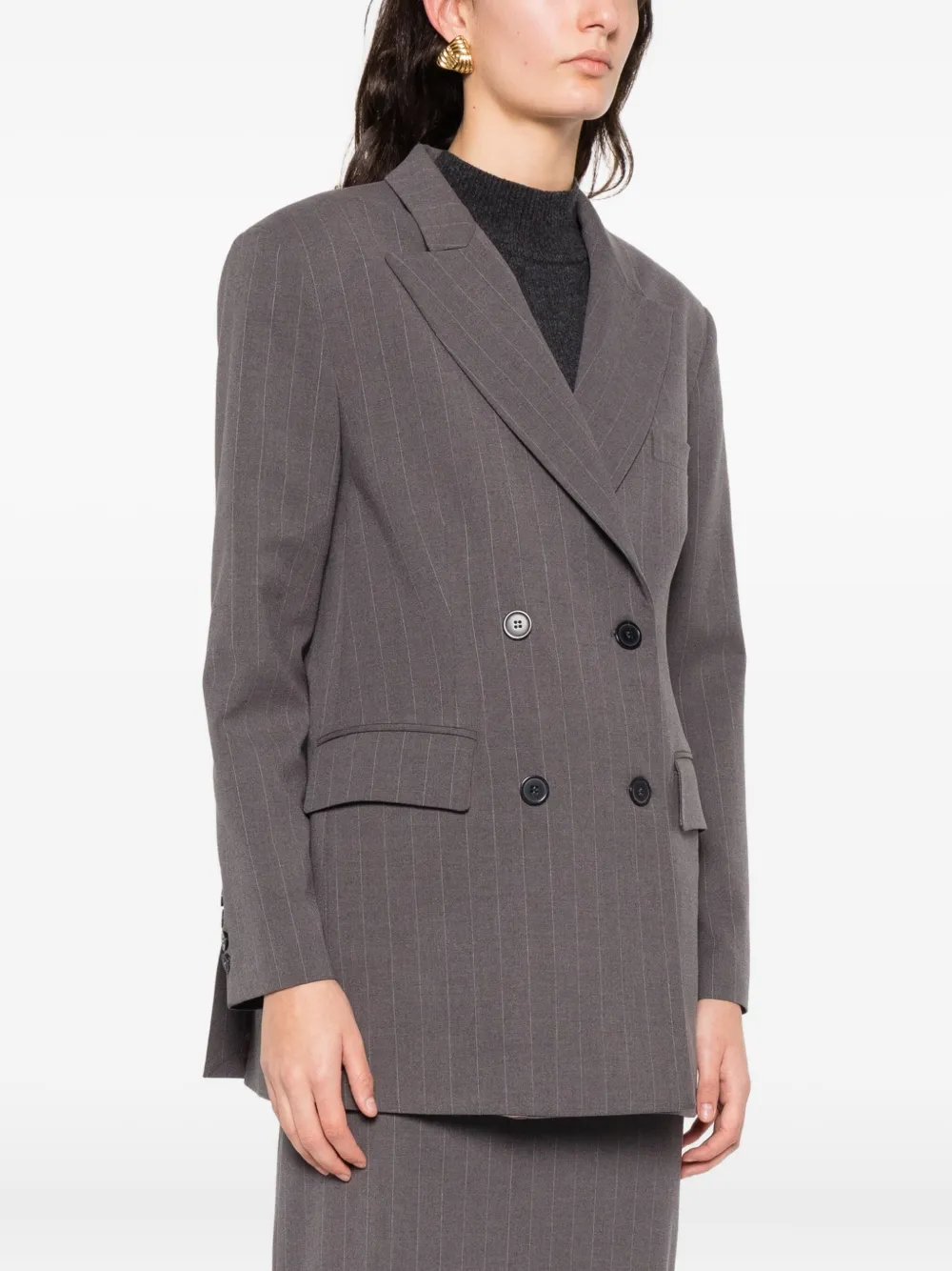  The Nina Studio Jessy Pinstripe Double-breasted Blazer - Grey 