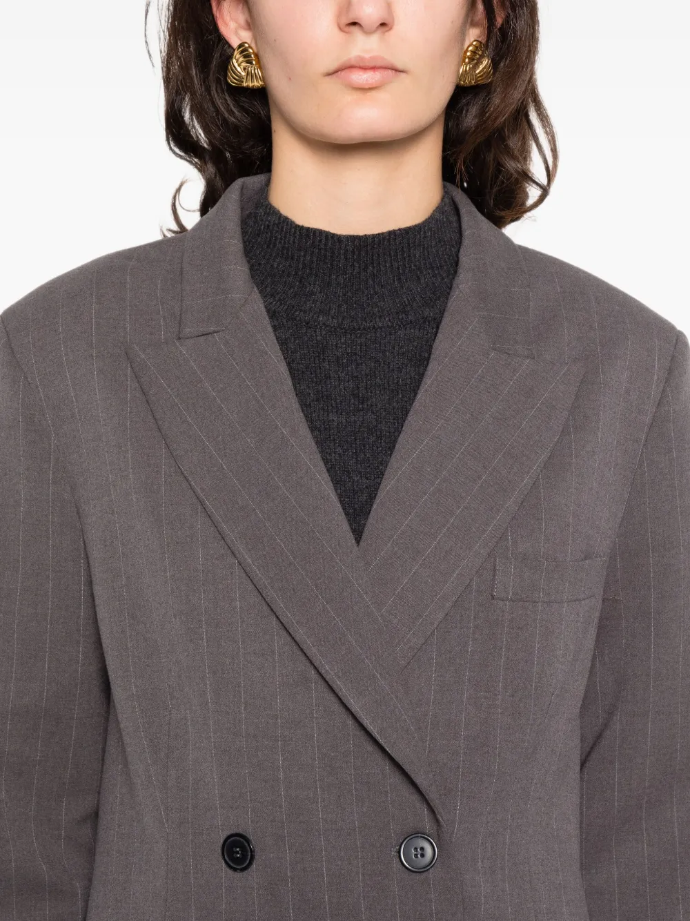 THE NINA STUDIO Blazer met krijtstreep en dubbele rij knopen Grijs