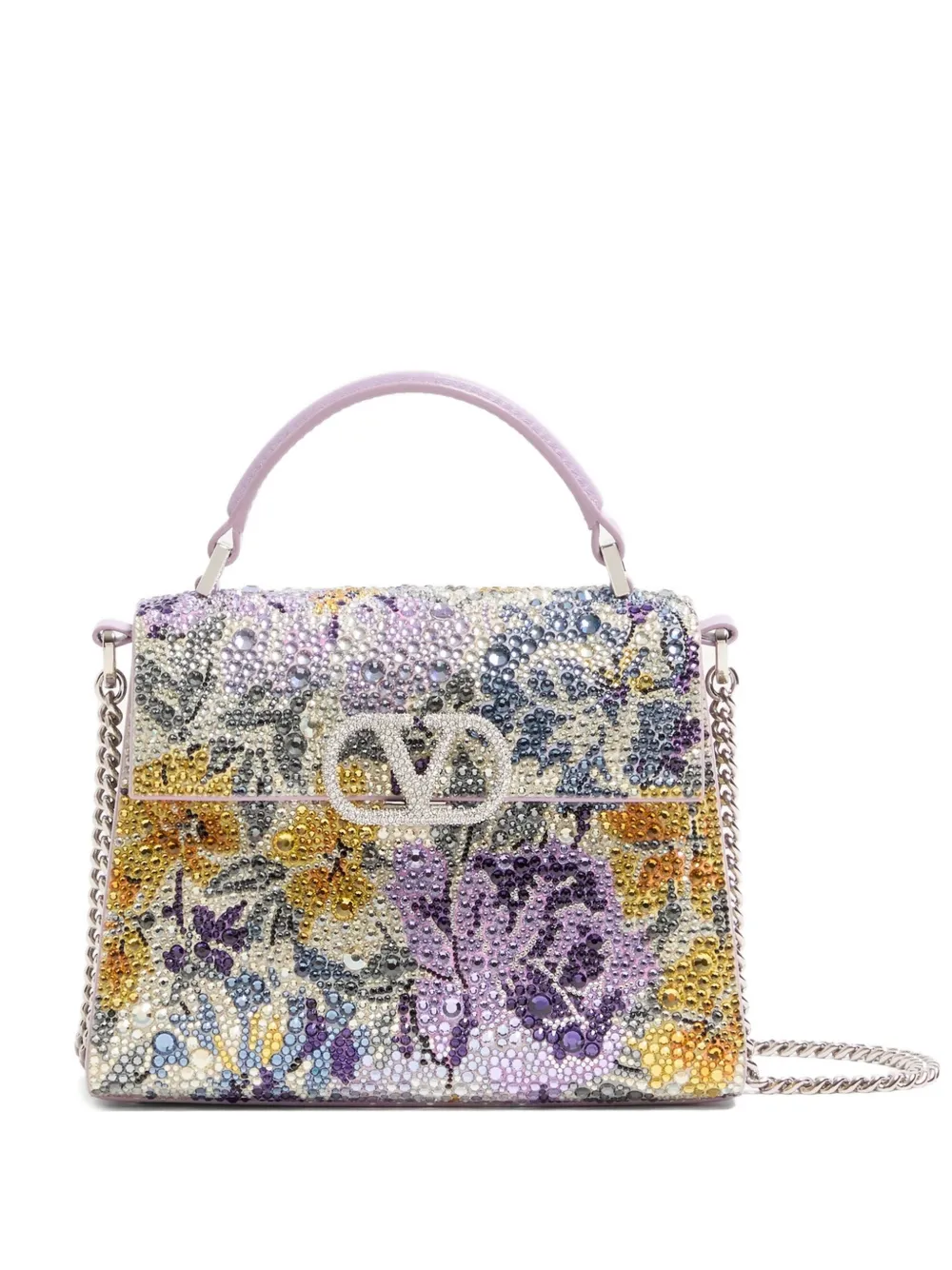 Valentino Garavani Borsa tote VSling mini con strass - Viola