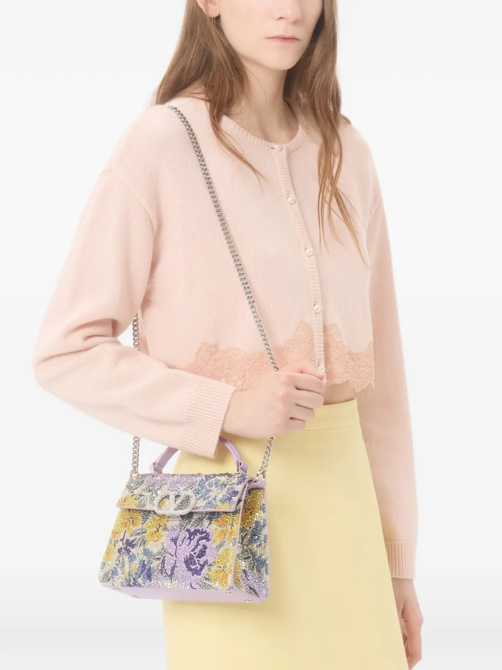 Valentino Garavani VSling mini-shopper verfraaid met stras Paars