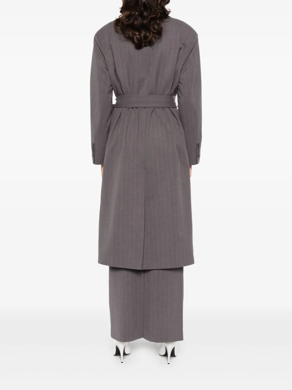 The Nina Studio ストライプ ベルテッド コート In Brown