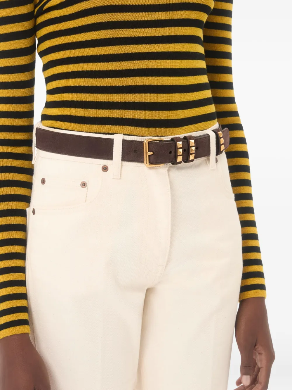 Valentino Garavani Rockstud suède riem 30 mm Bruin