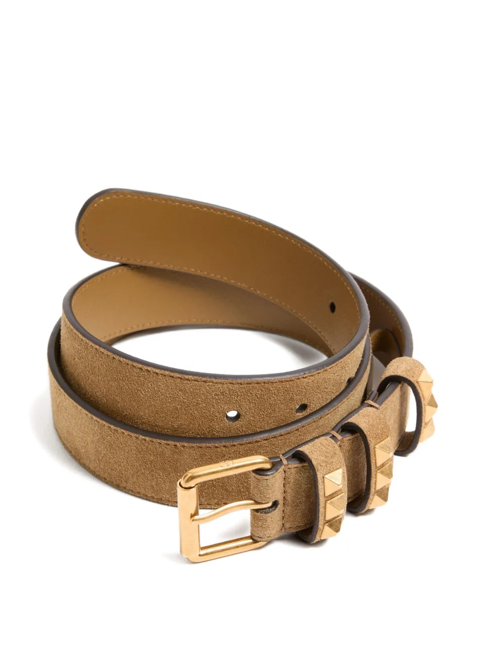 Valentino Rockstud-embellished Suede Belt In Brown