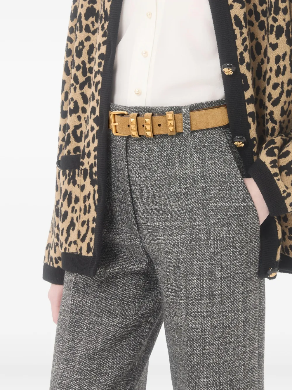 Valentino Rockstud-embellished Suede Belt In Brown