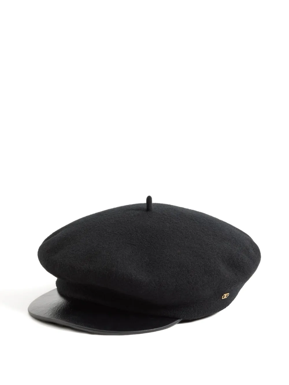 Valentino Embellished Leather-trimmed Wool Cap In Black