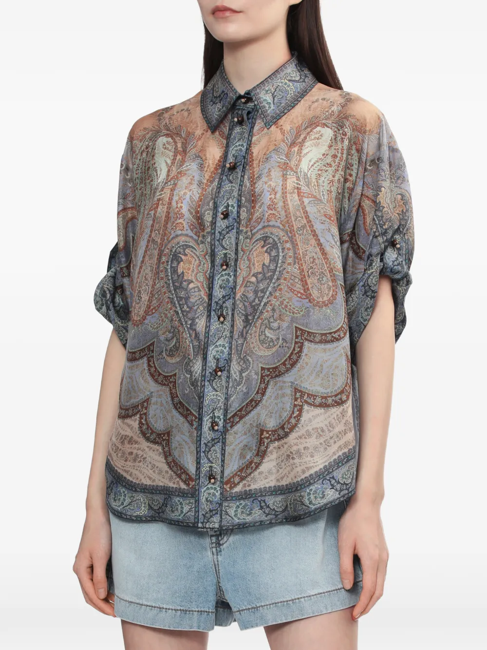Zimmermann Wanderlust Printed Silk Shirt In Multi