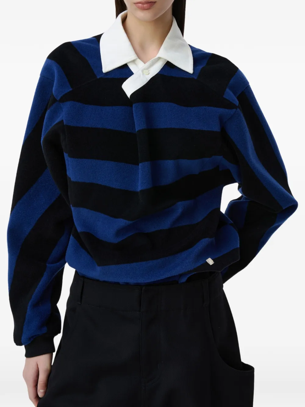 Ader Error Striped-pattern Long-sleeves Polo Shirt In Blue
