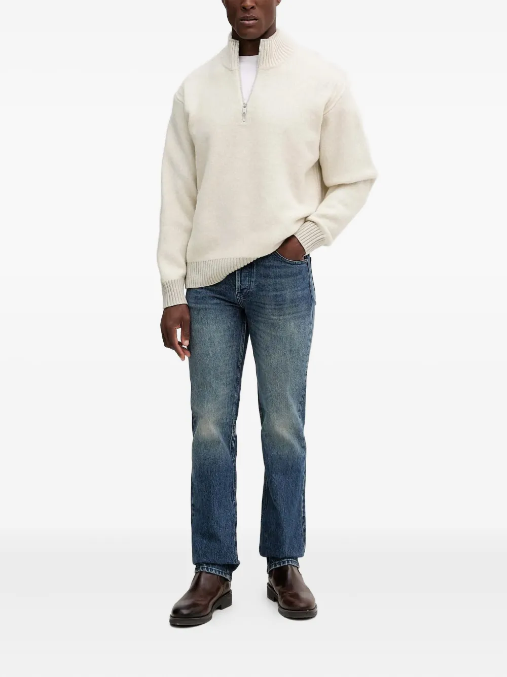 BOSS Trui met hoge hals en rits - Beige