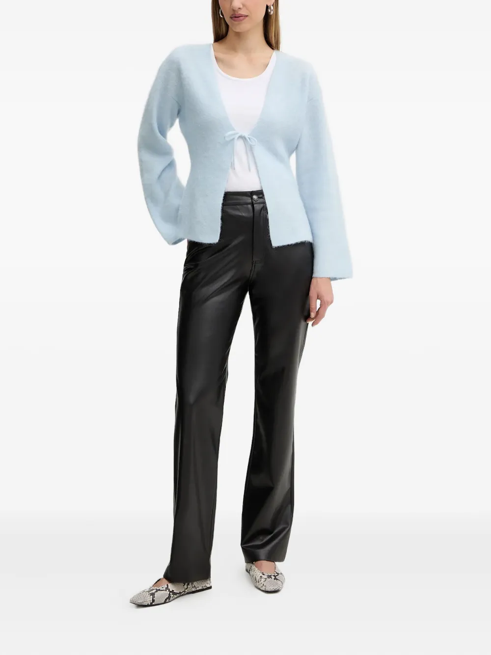 Hugo Boss Tie-front Flared-sleeves Cardigan In Blue