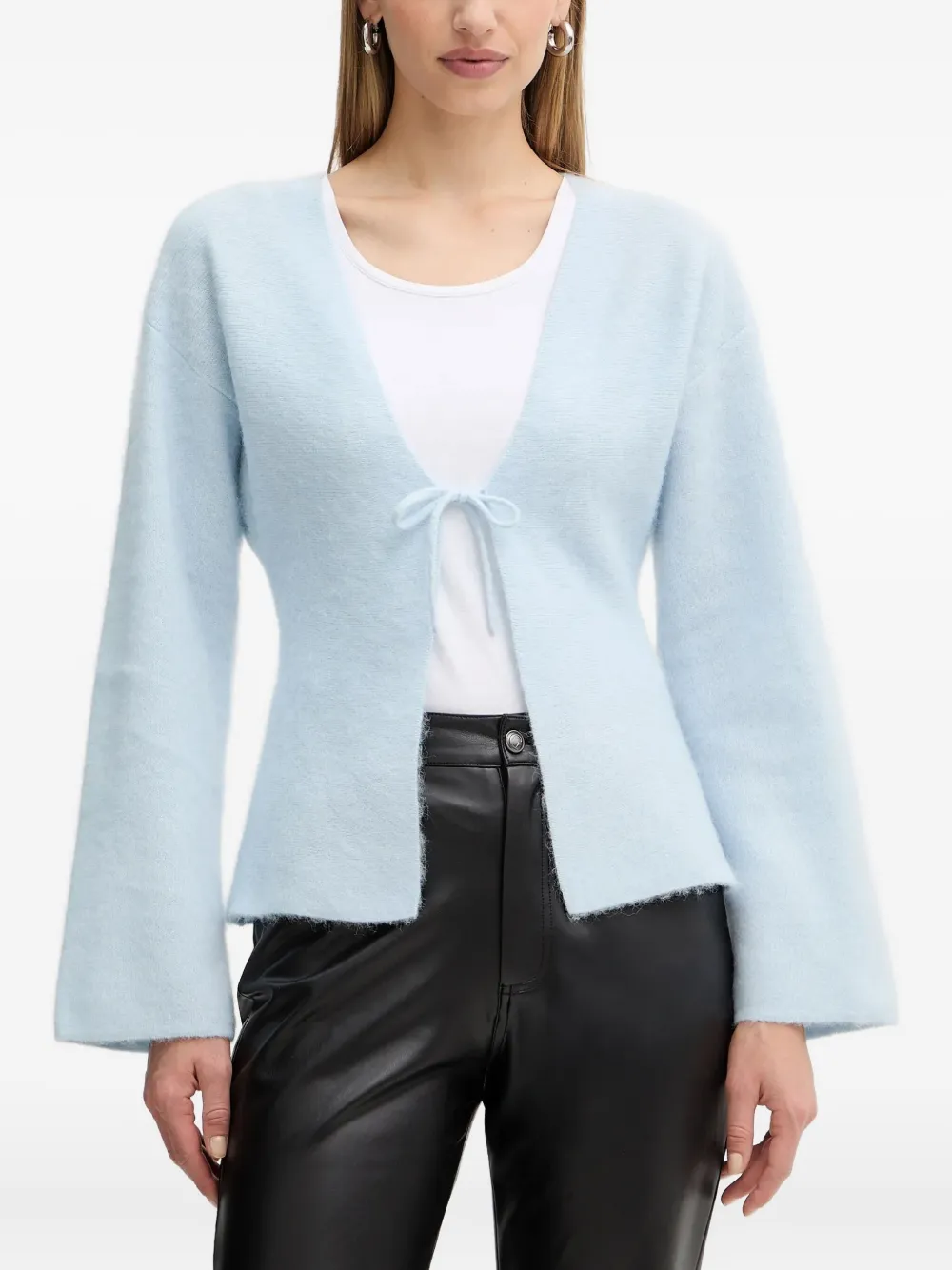 Hugo Boss Tie-front Flared-sleeves Cardigan In Blue