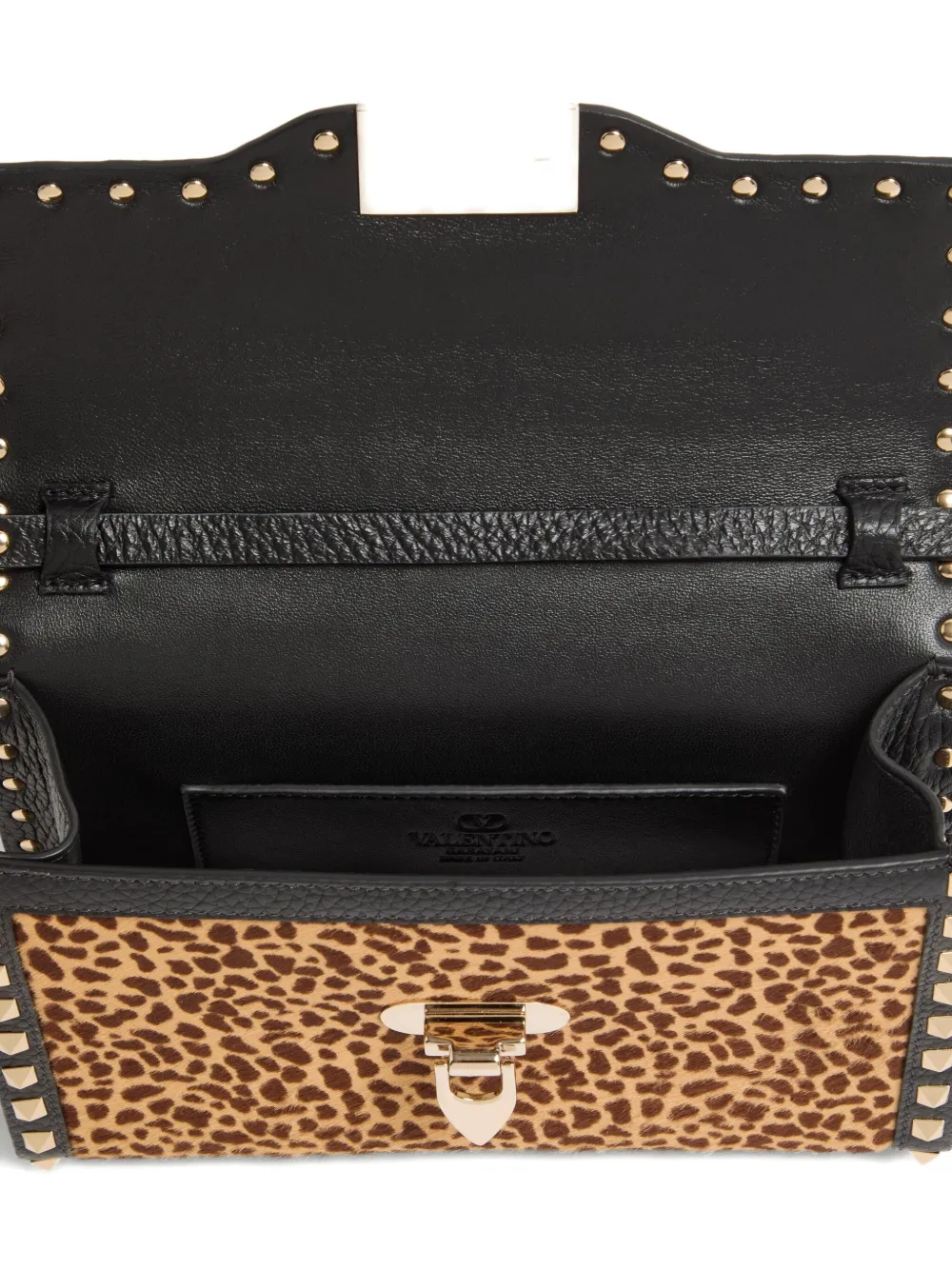 Valentino Garavani Rockstud Small Shoulder Bag In Pony-effect Calfskin With Animal Print In Multi