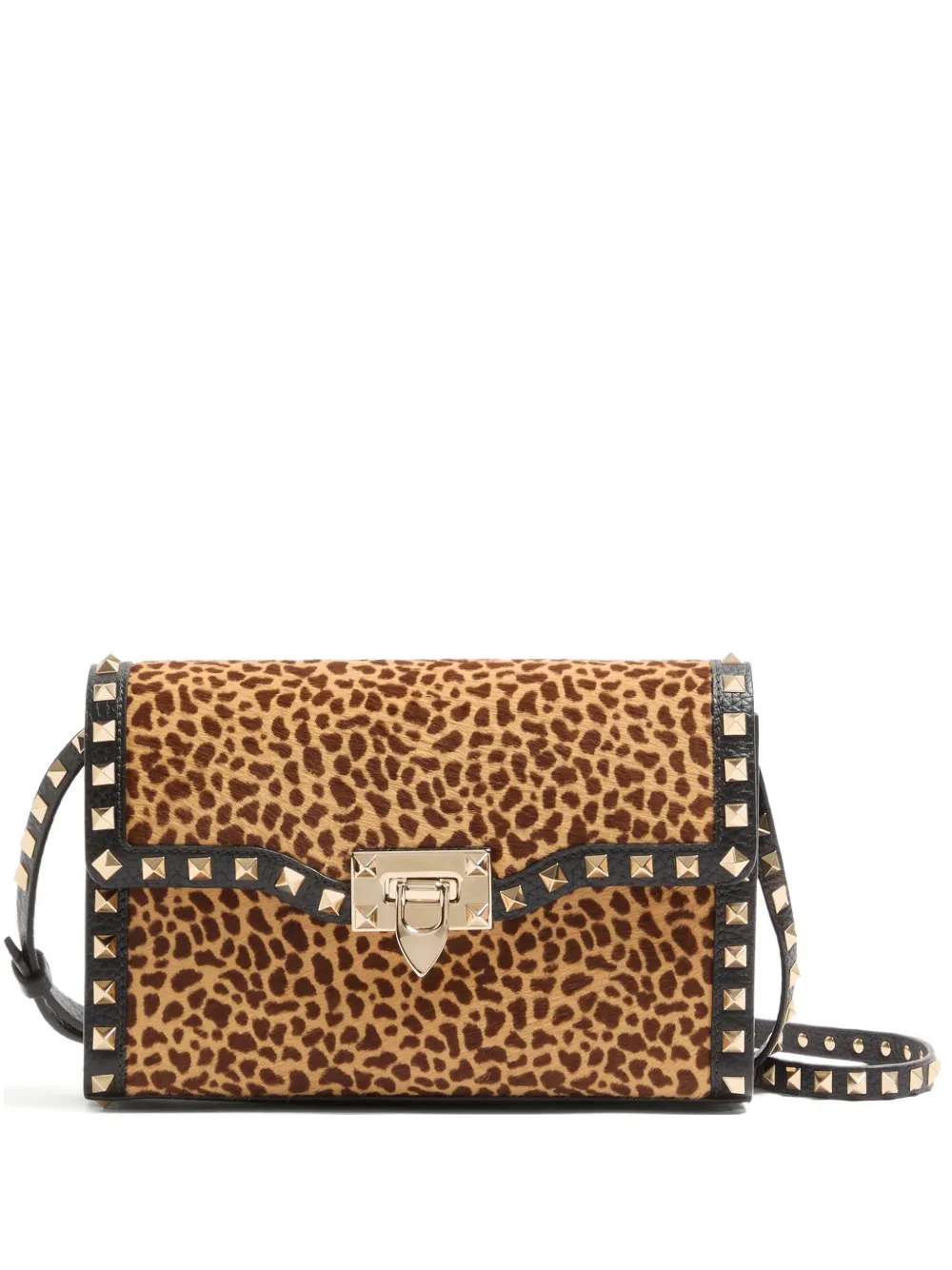 Valentino Garavani Borsa a spalla Rockstud piccola con stampa animalier - Marrone