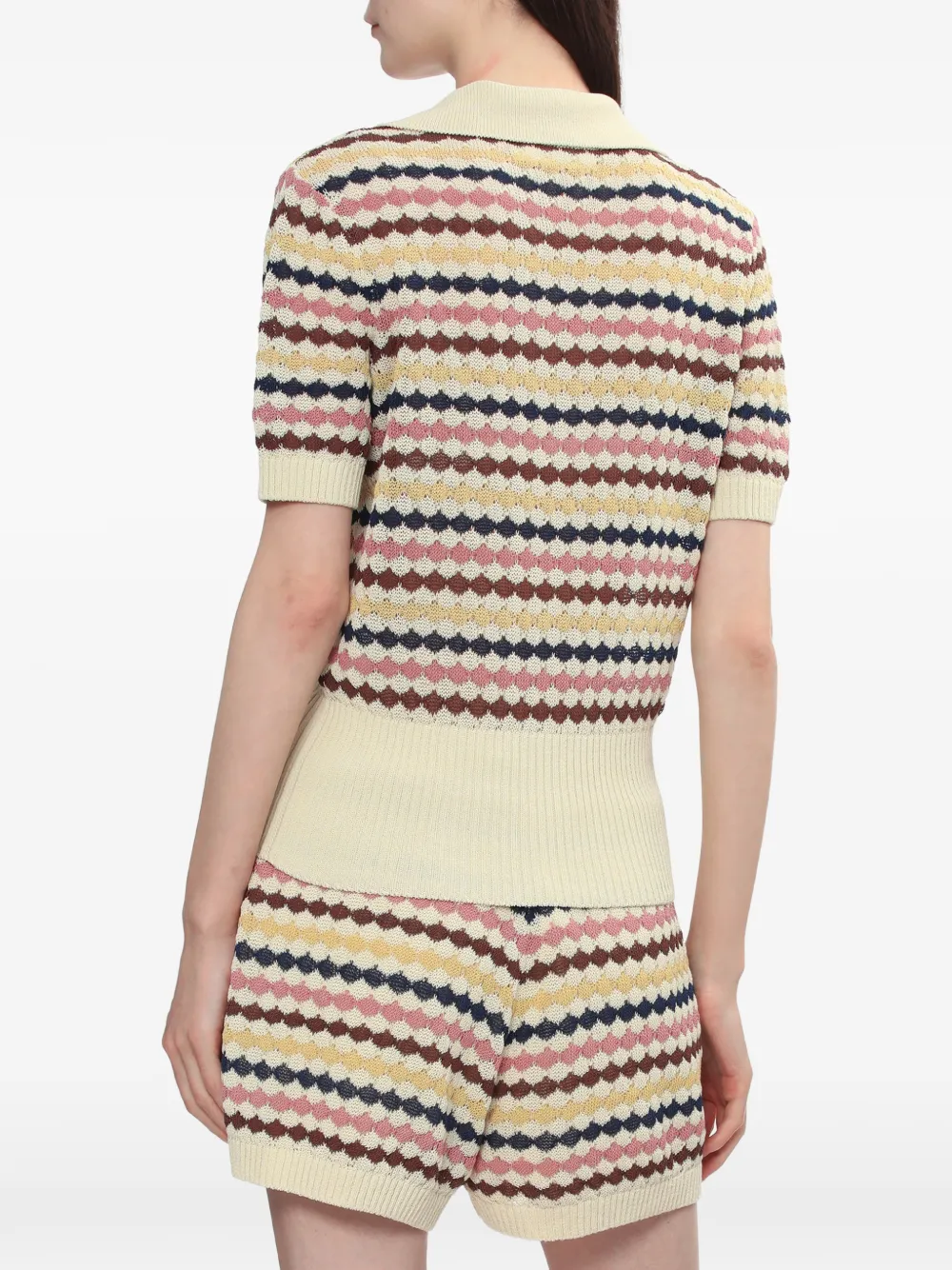 Zimmermann Zim Awaken Scallop Knit Polo Multi Stripe In Neutral