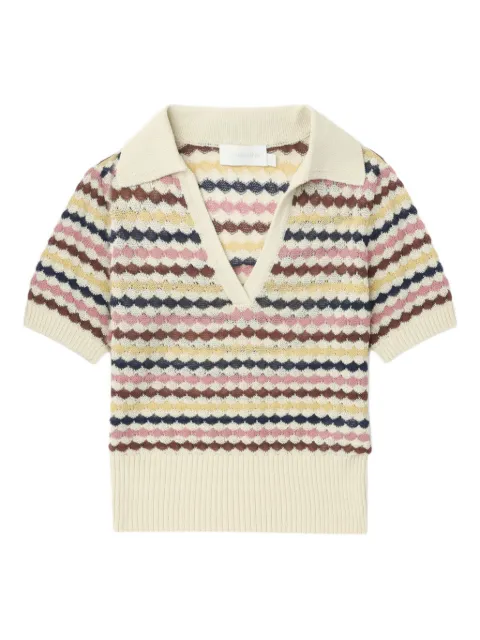 ZIMMERMANN ZIM AWAKEN SCALLOP KNIT POLO MULTI STRIPE