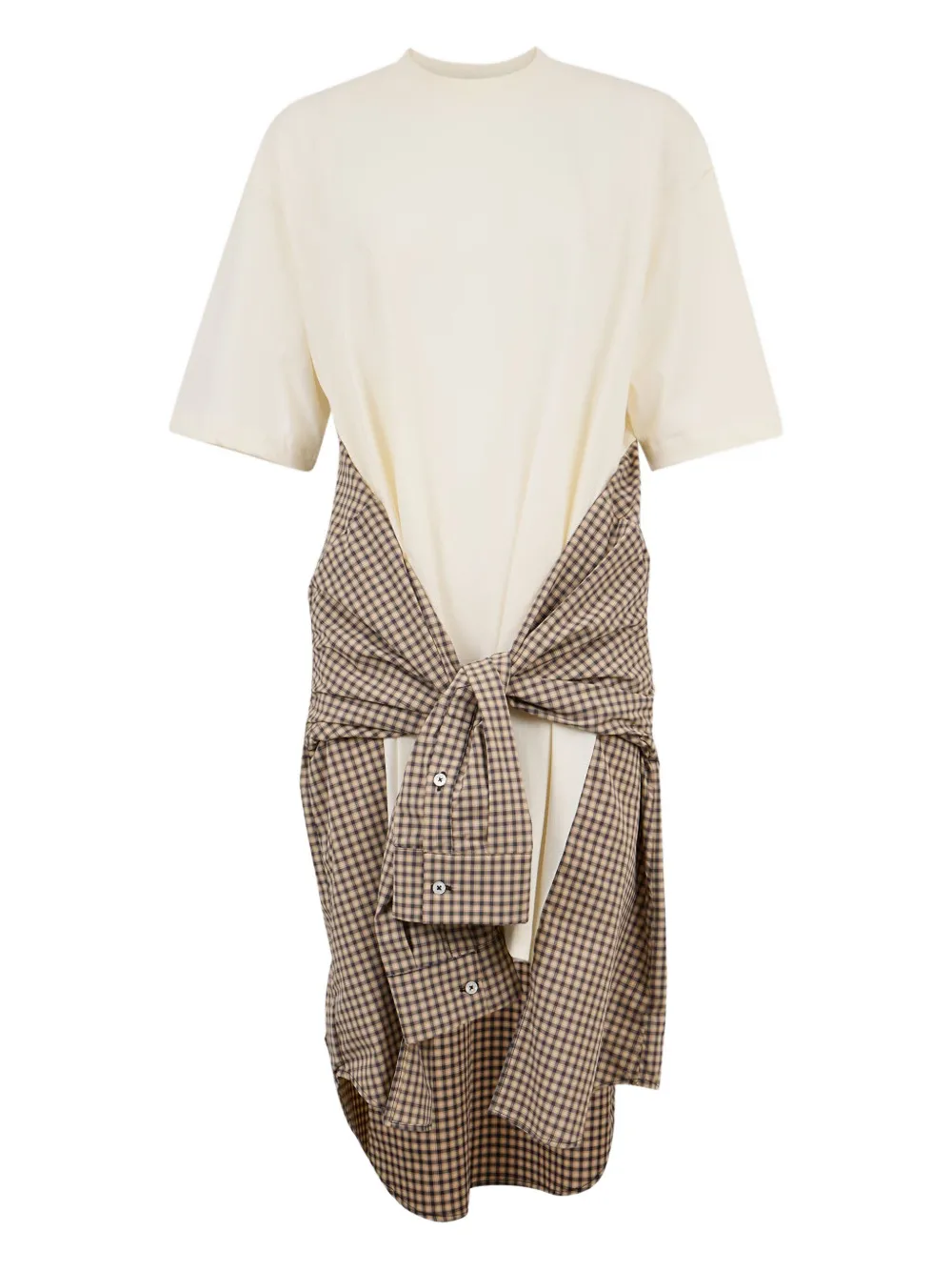 Msgm Check Pattern Midi Dress In Neutral