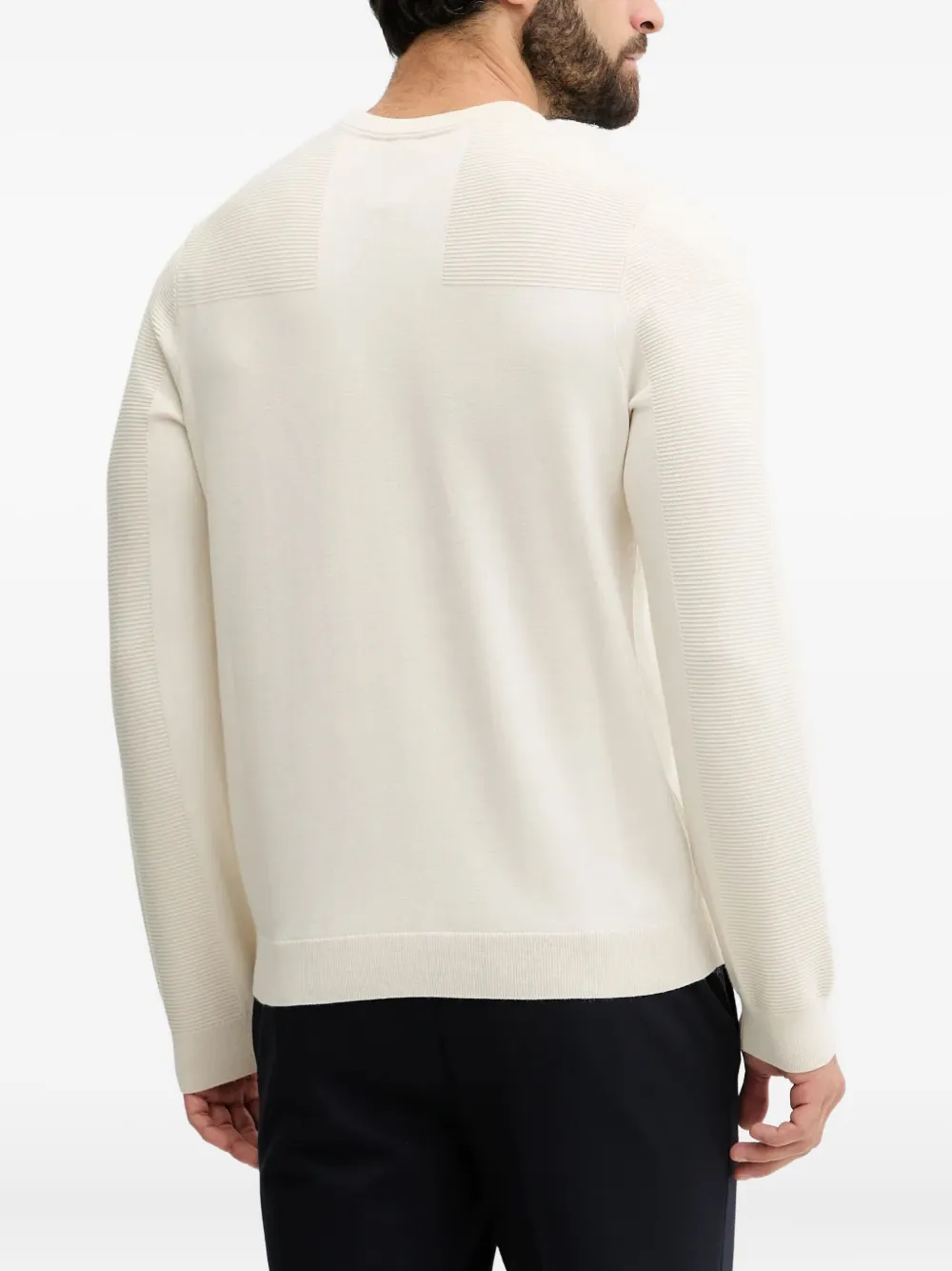 BOSS Ribgebreide trui met logo Beige