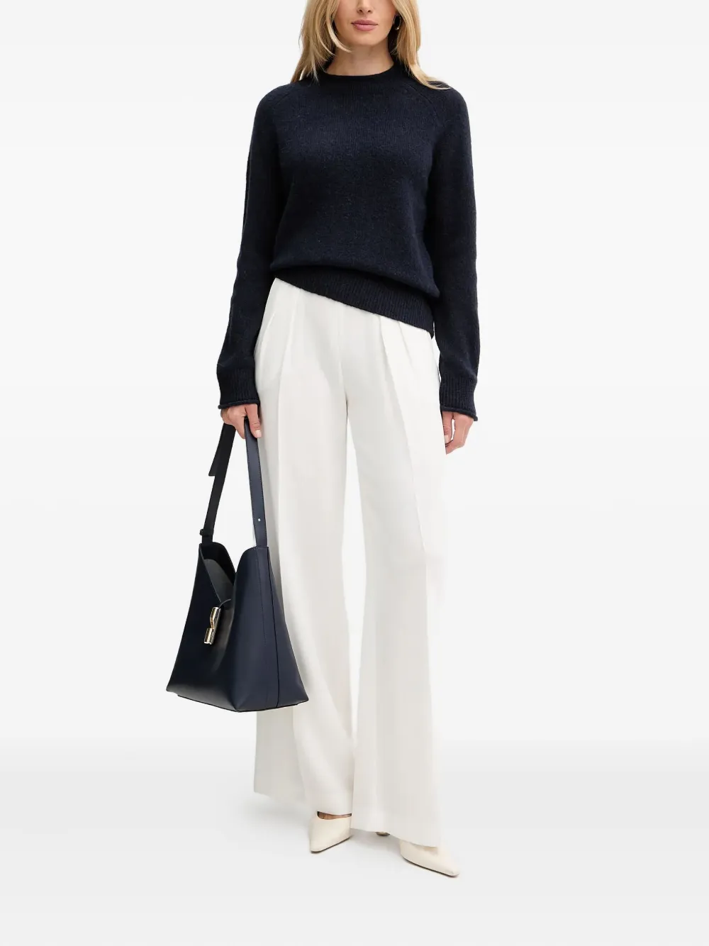 Hugo Boss Crew-neck Sweater In Stretch Fabric In Blue