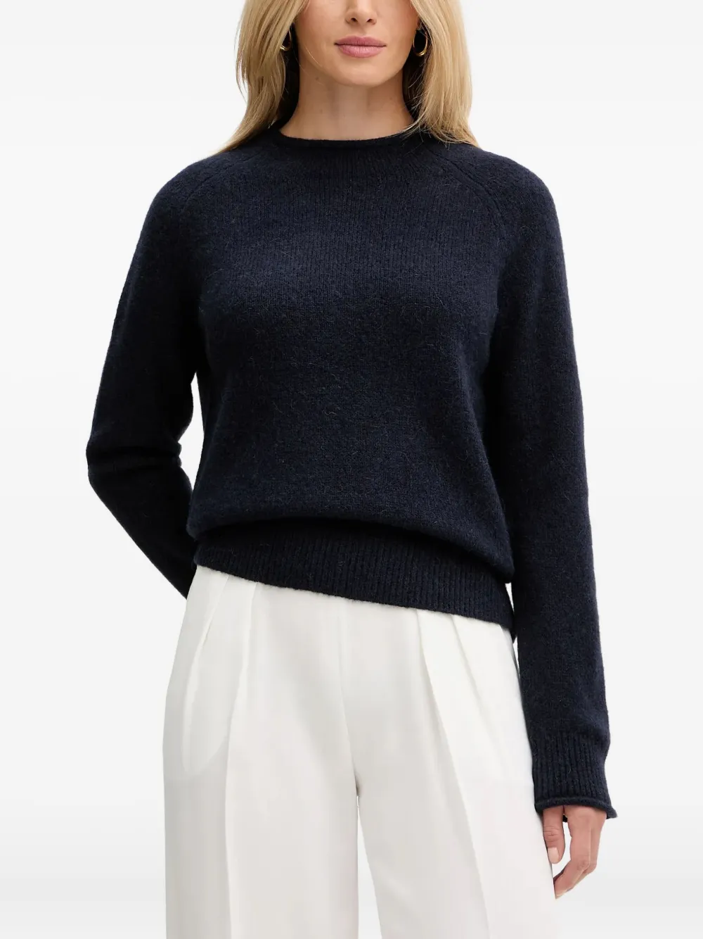 Hugo Boss Crew-neck Sweater In Stretch Fabric In Blue