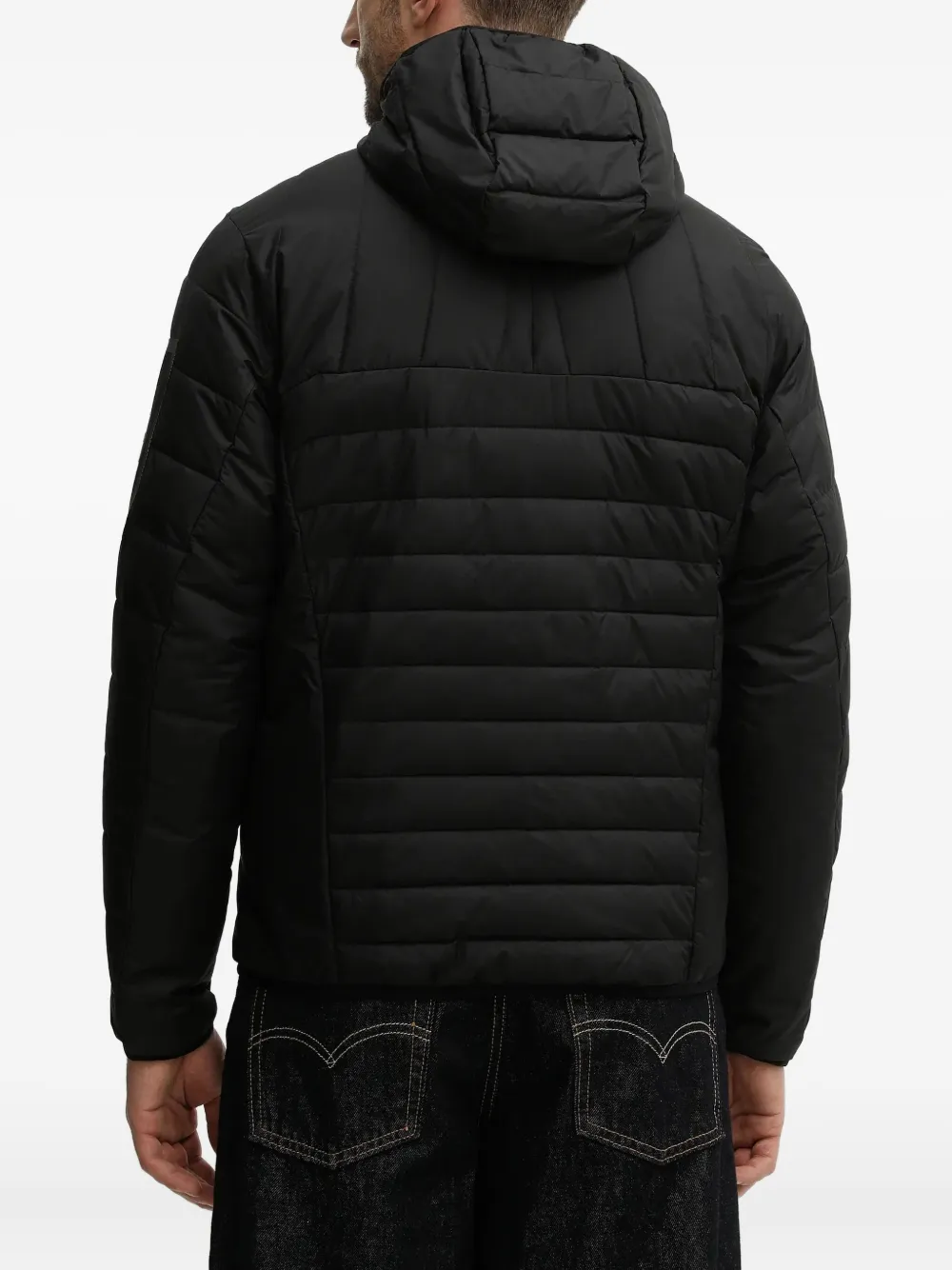 BOSS hooded quilted jacket Zwart