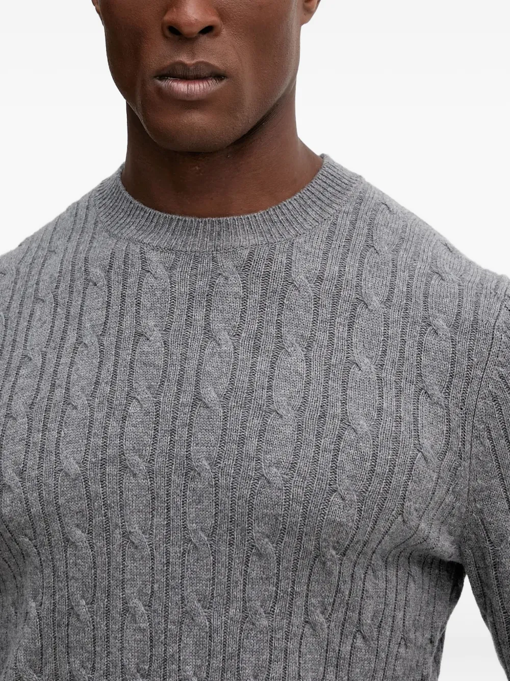 BOSS Kabelgebreide trui Grijs