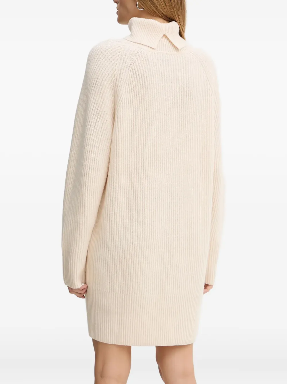 Hugo Boss Roll-neck Knitted Mini Dress In Neutral