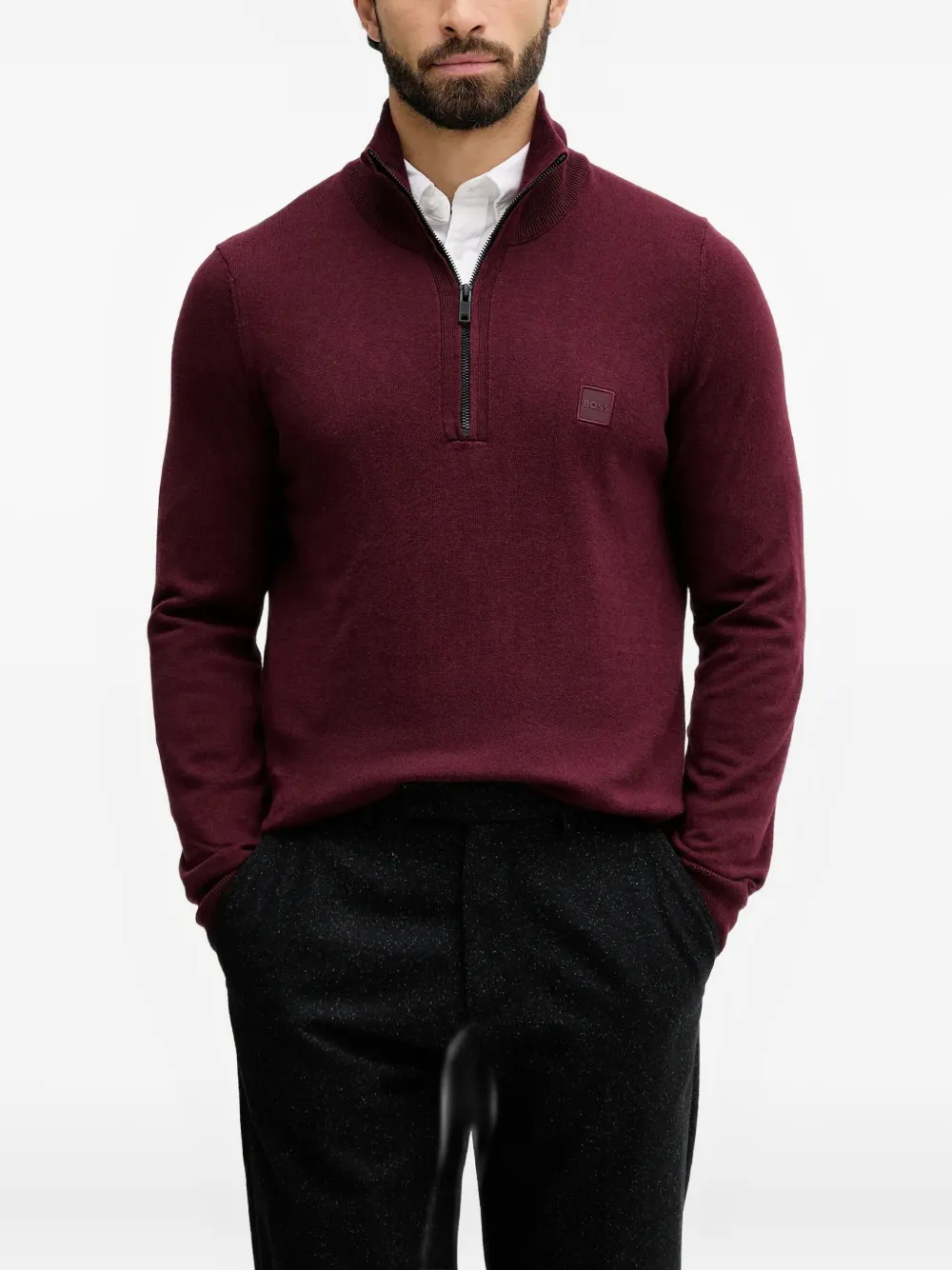 BOSS zip-up logo-patch sweater | Red | Image 1