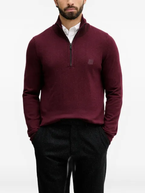 BOSS zip-up logo-patch sweater