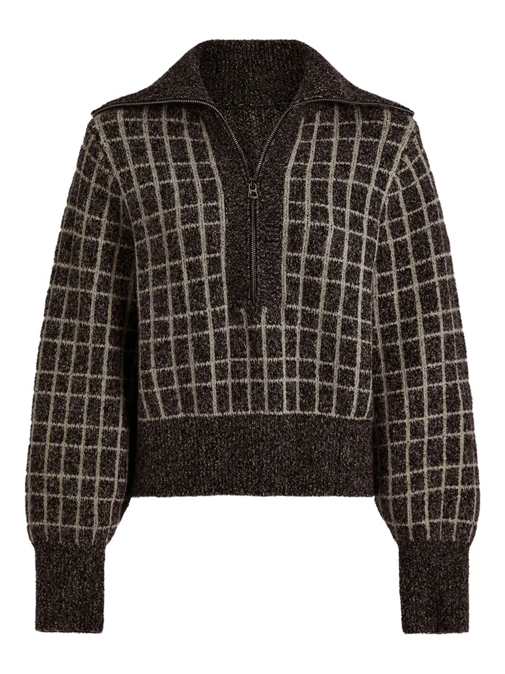 Varley Furley Half-zip Checked-pattern Sweater In Brown