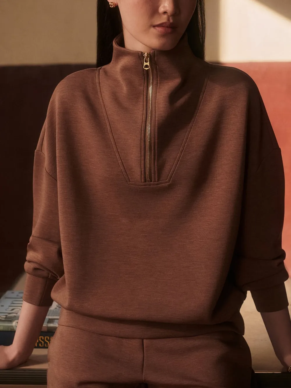 Varley Hawley Half-zip Sweatshirt In Brown