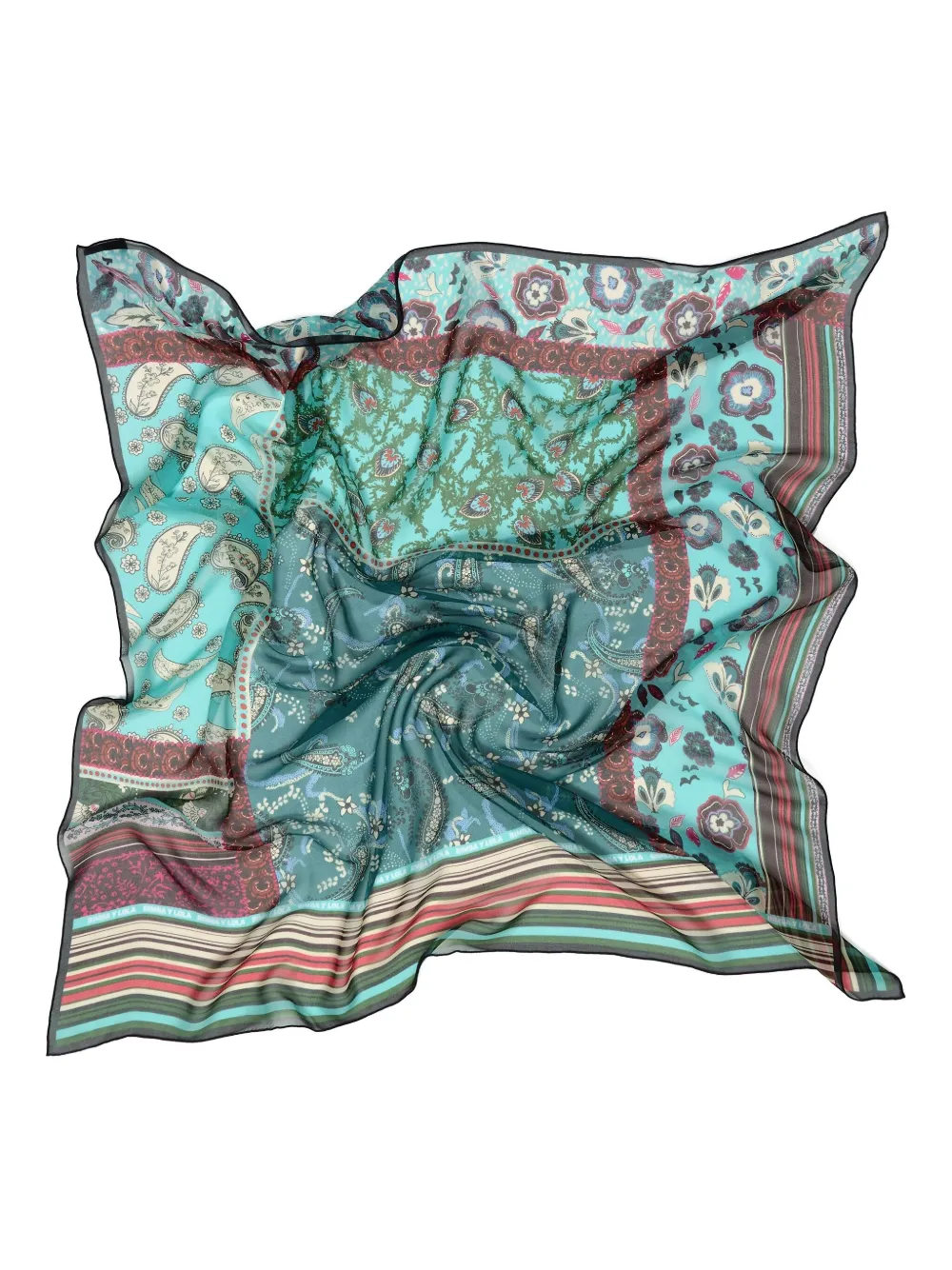 Bimba y Lola Zijden sjaal met bloemen- en paisleyprint - Blauw