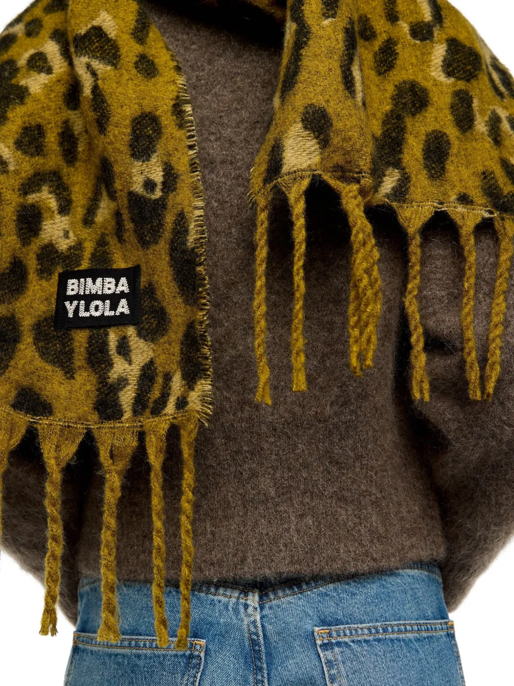 Bimba y Lola Sjaal met dierenprint en kwastje - Geel