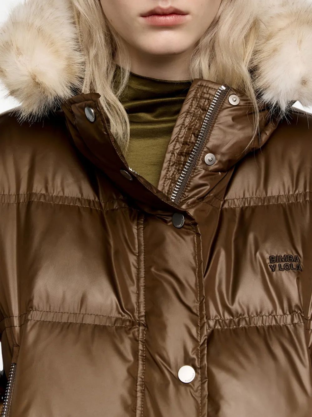 Bimba Y Lola Logo Hooded Puffer Jacket In Brown