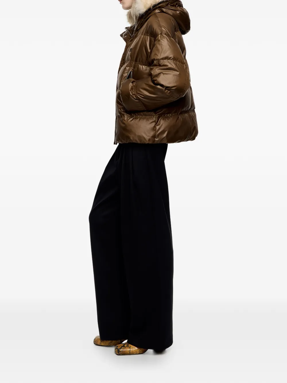 Bimba Y Lola Logo Hooded Puffer Jacket In Brown