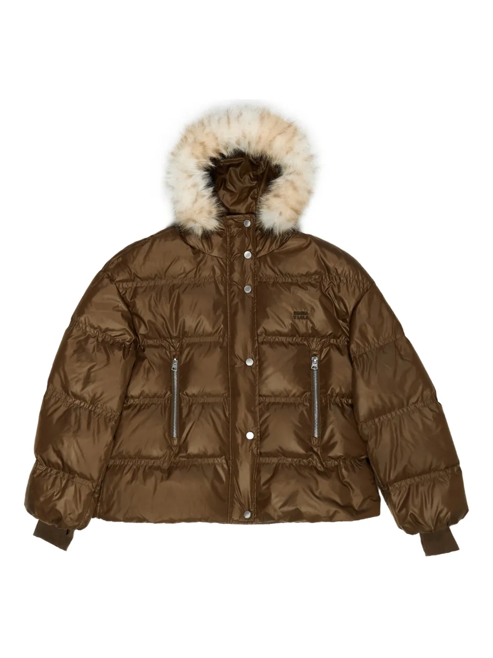 Bimba Y Lola Logo Hooded Puffer Jacket In Brown
