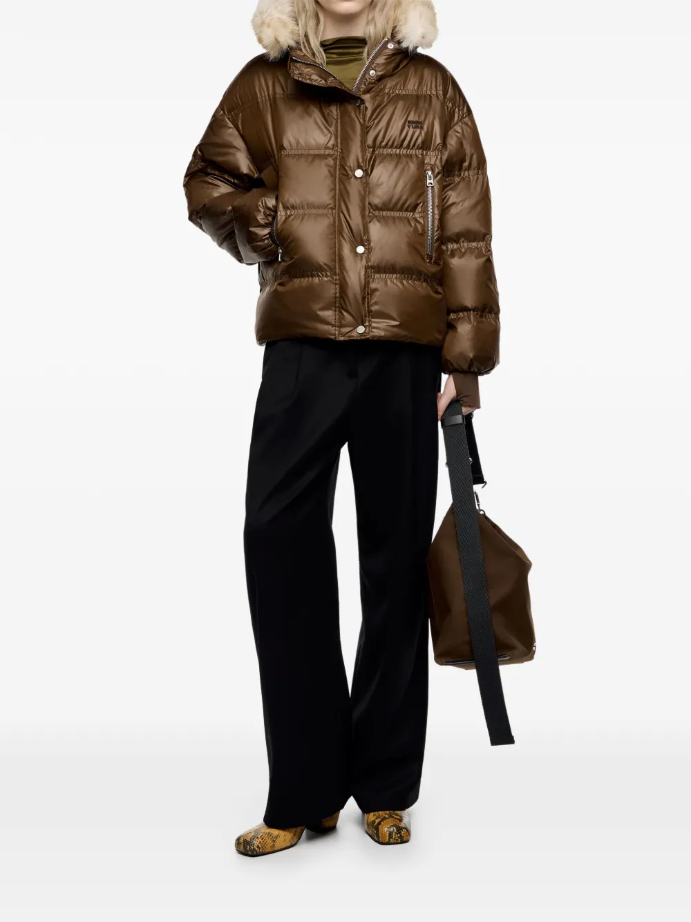 Bimba Y Lola Logo Hooded Puffer Jacket In Brown