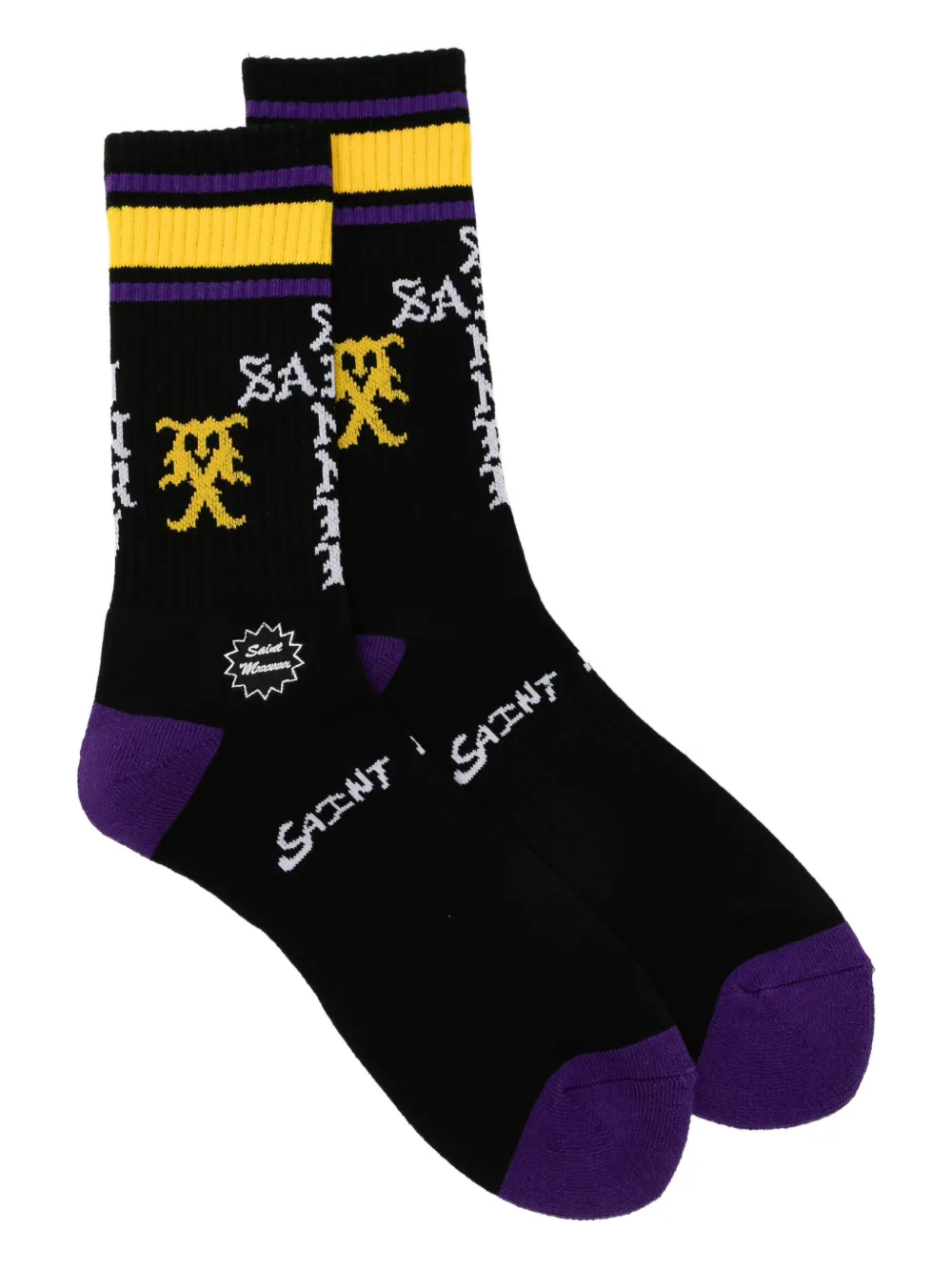 SAINT MXXXXXX stripe logo-embroidered socks - Nero