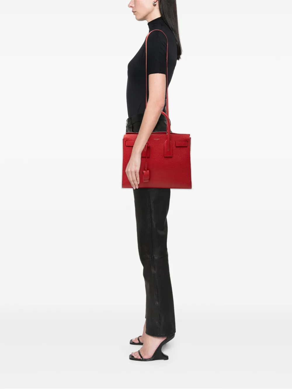 Pre-owned Saint Laurent 2015 Small Leather Sac De Jour Satchel In Red