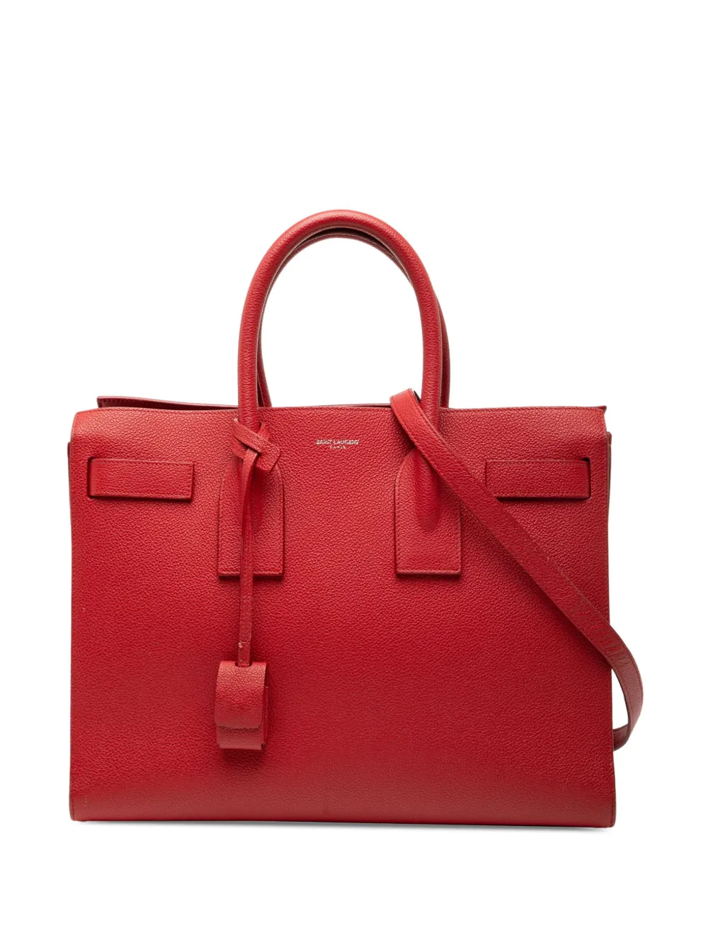 Pre-owned Saint Laurent 2015 Small Leather Sac De Jour Satchel In Red