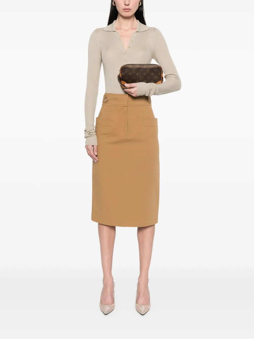 Pre-owned Louis Vuitton 1994 Monogram Marly Dragonne Pm Clutch Bag In Brown