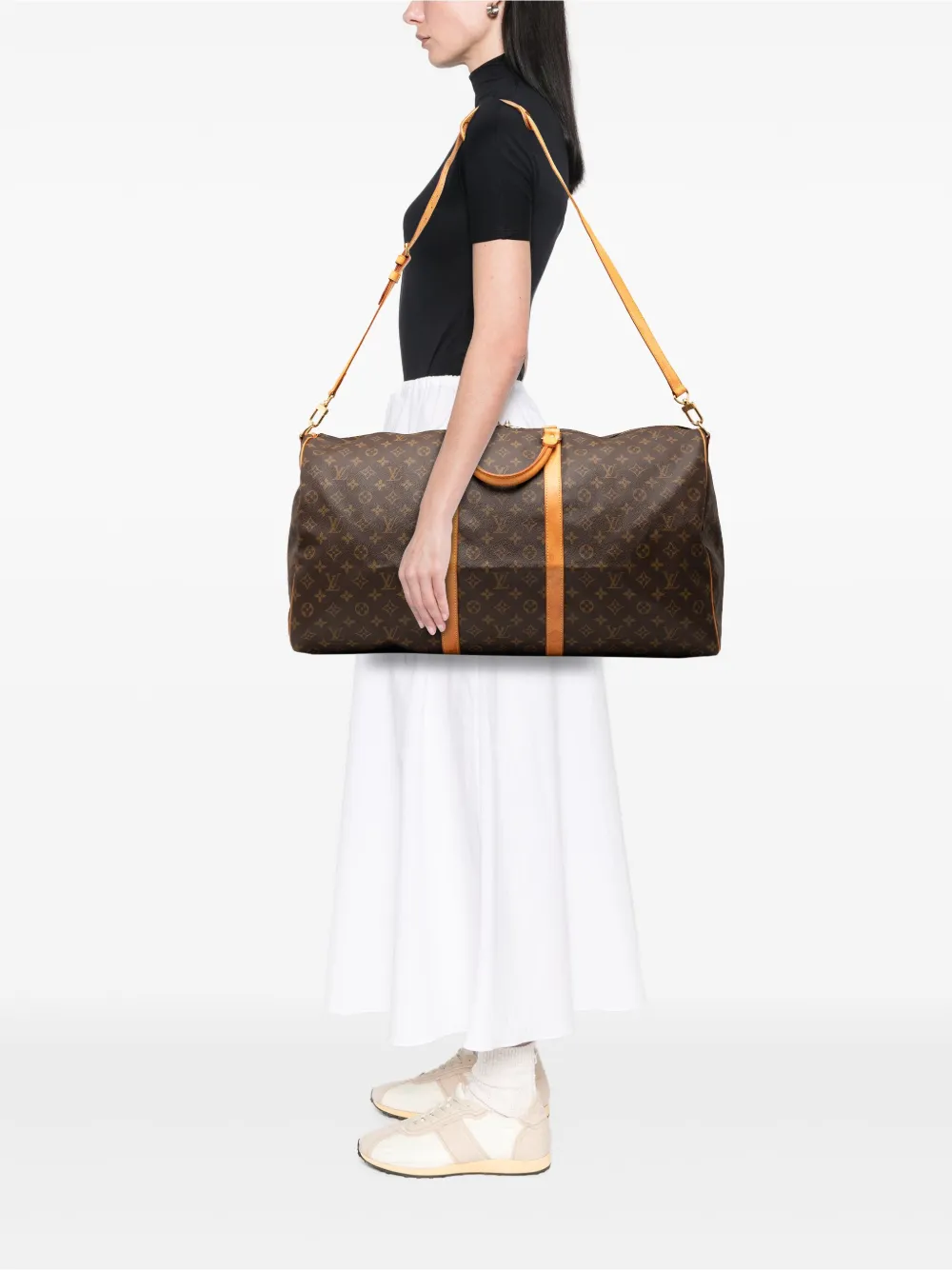 Pre-owned Louis Vuitton 1995 Monogram Keepall Bandouliere 60 Travel Bag In Brown