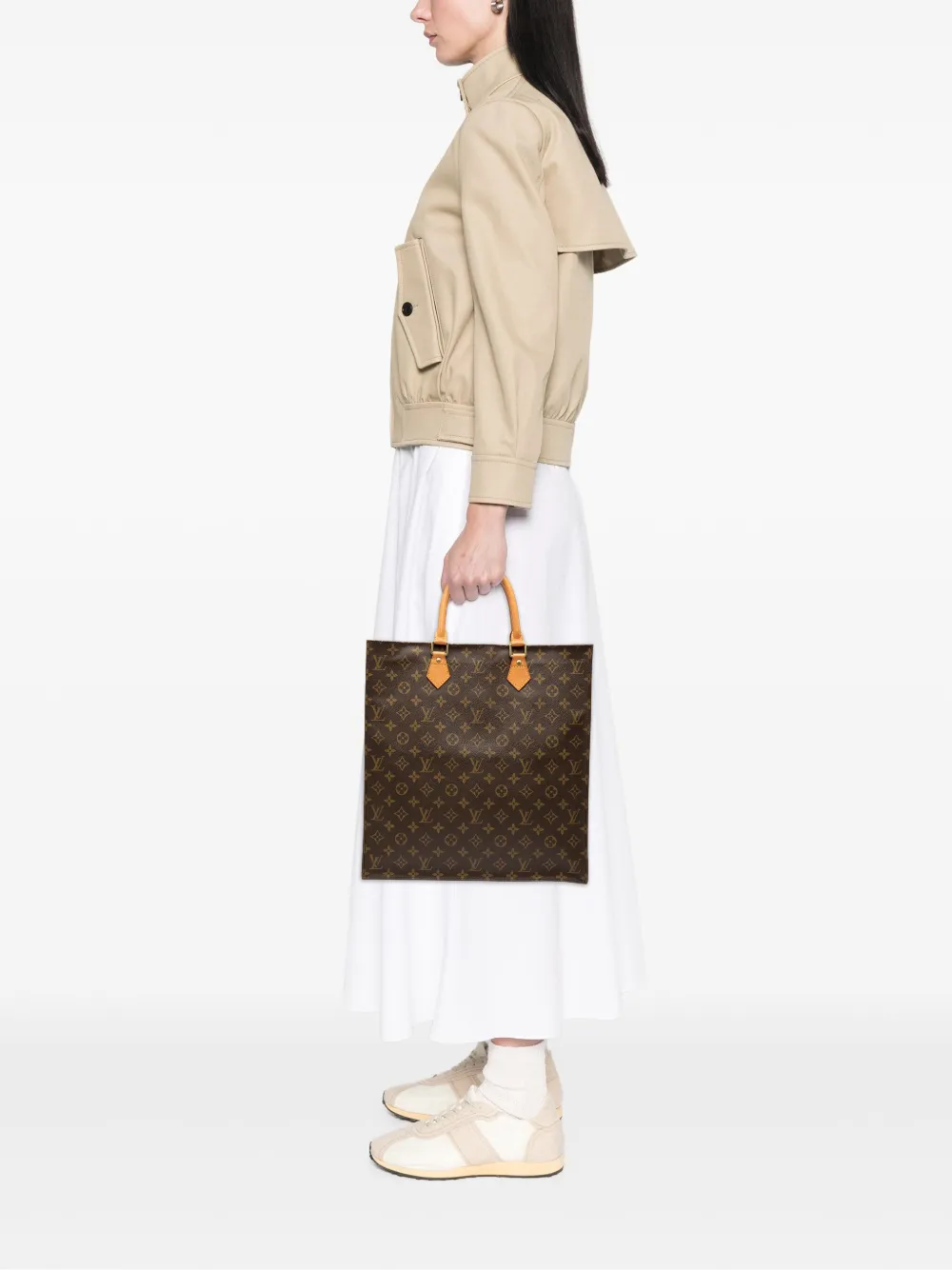 Pre-owned Louis Vuitton 2002 Monogram Sac Plat Tote Bag In Brown