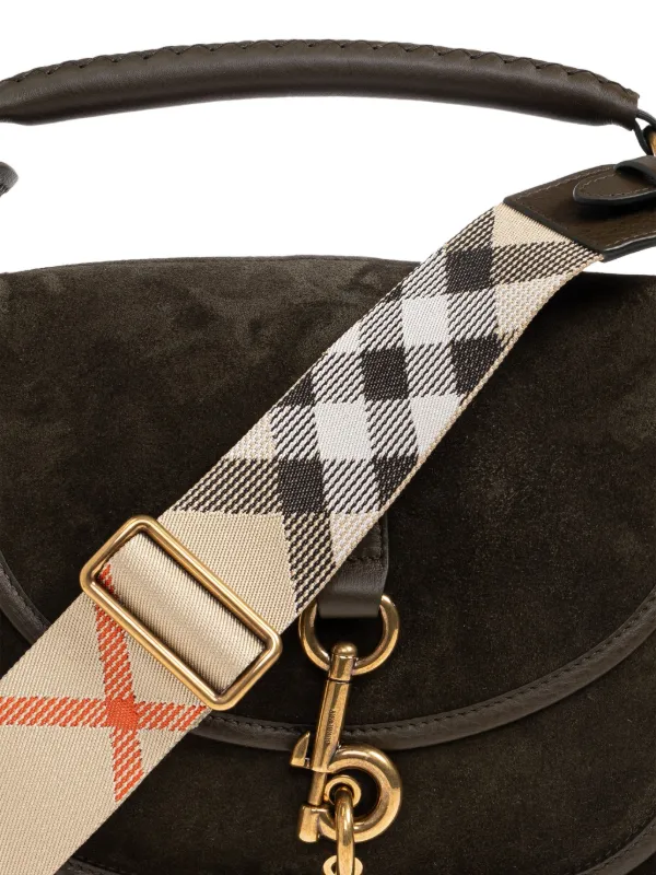 Burberry Small B Clip check-strap Leather Tote Bag | Green