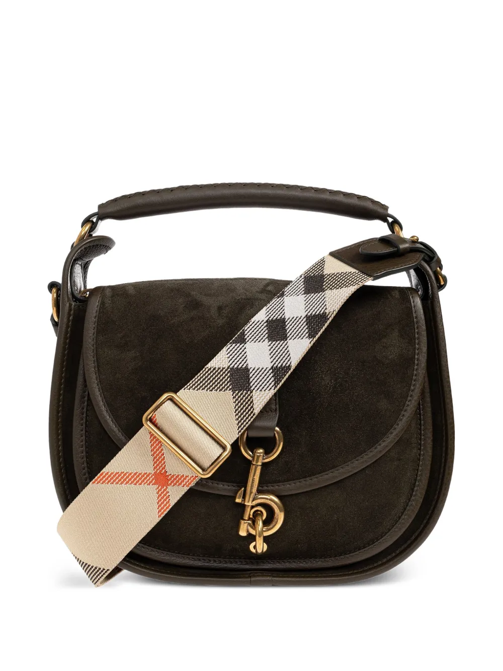 Burberry small B Clip check-strap leather tote bag - Verde