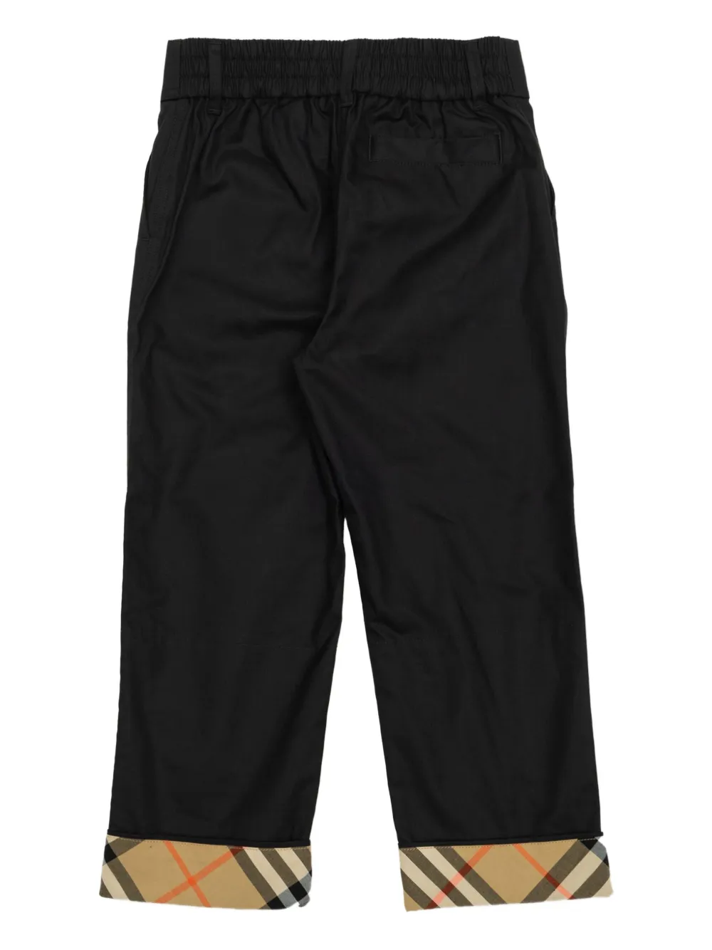 Burberry Childrens Check Turn-up Cotton Trousers In Black