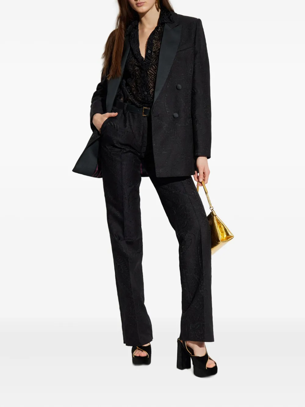 ETRO Blazer met dubbele rij knopen en paisley-print Zwart