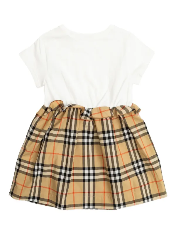 Burberry Childrens Check Trim Stretch Cotton Dress , Size: 12Y