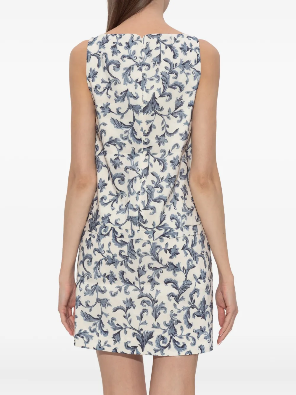 Posse Rue Baroque-print Linen-silk Mini Shift Dress In White