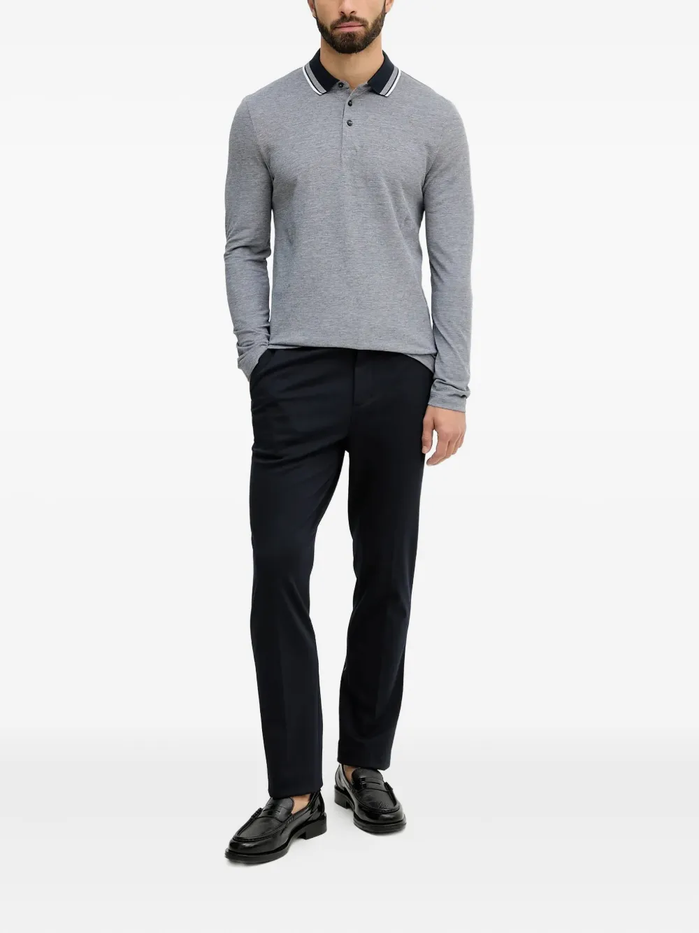 BOSS Poloshirt met lange mouwen - Blauw