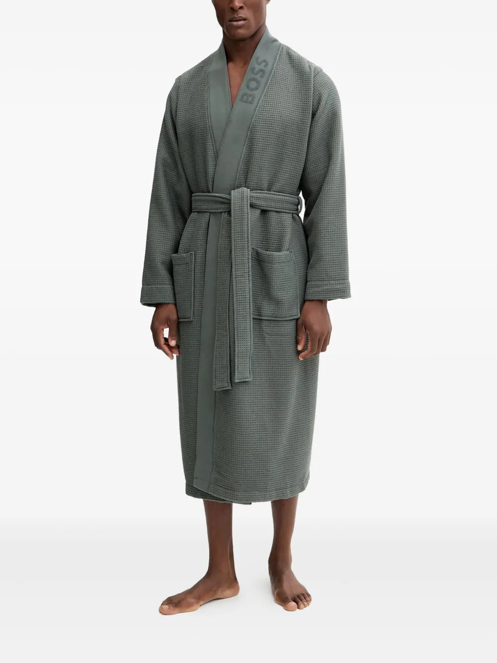 BOSS Waffle belted dressing gown | Green | Image 1